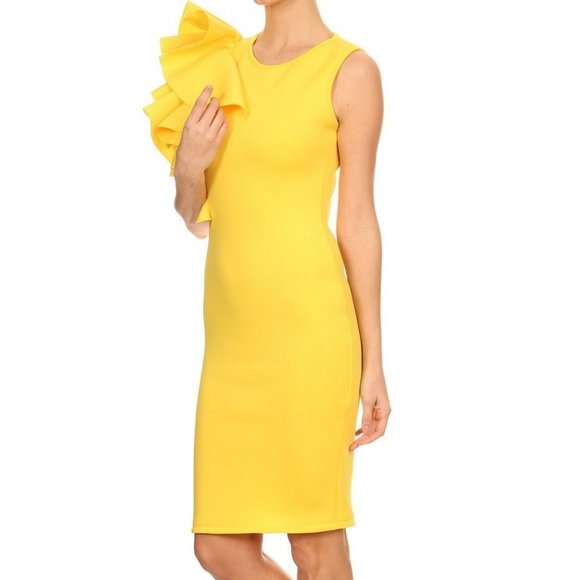 LA Fatima Woman Yellow Sleeveless Midi Party Dress - Picture 3 of 5